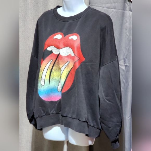 🌼7/13 SOLD•H&M Rolling Stones Mouth Black Pullover Sweater Large - Picture 3 of 5